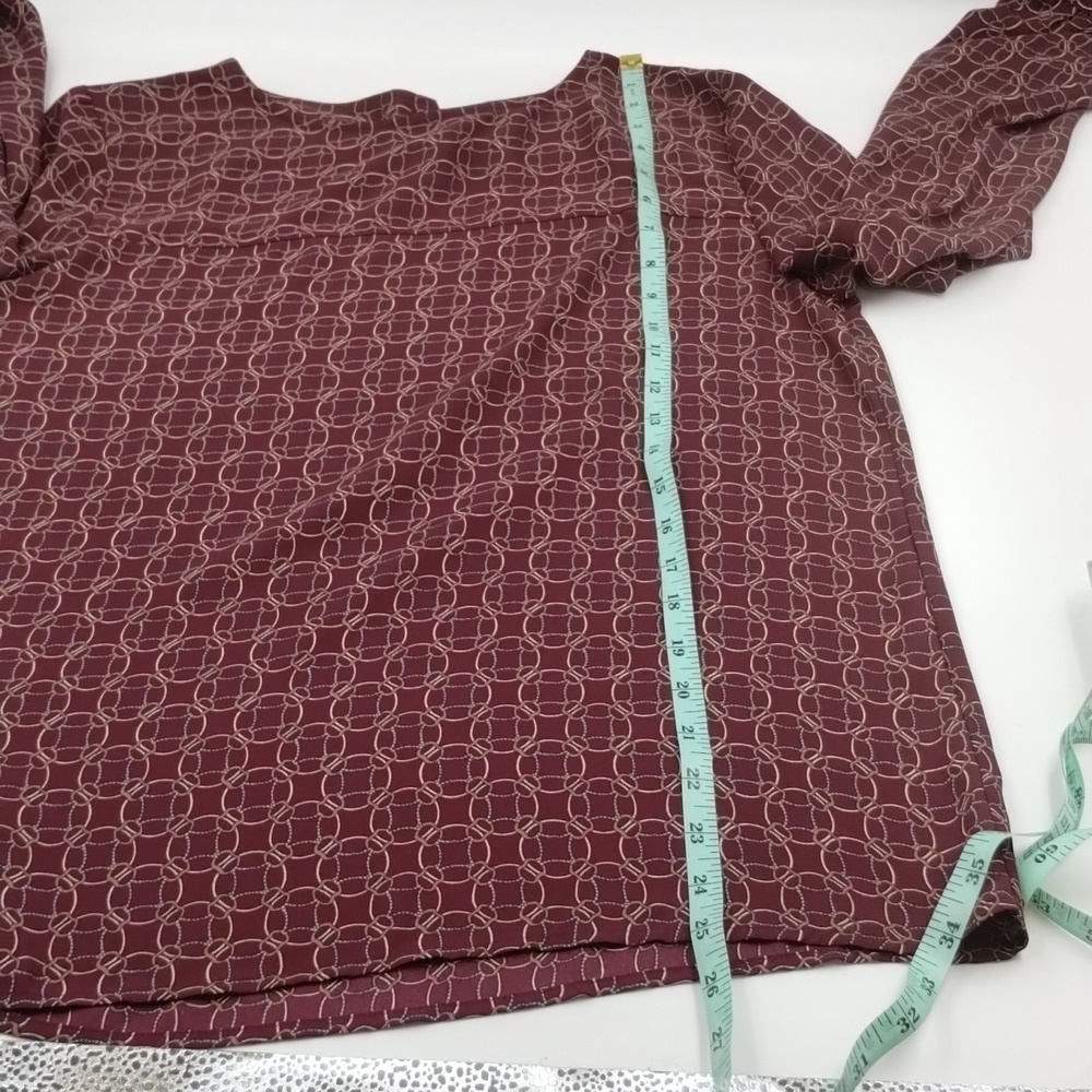 LOFT Blouse Size Small Chain Geometric Circle Print Long Sleeve Maroon - Picture 8 of 11
